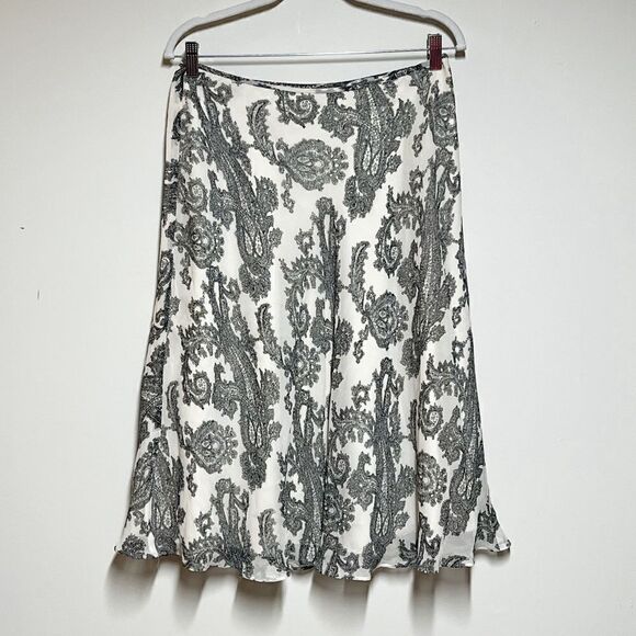 Pendleton Silk Paisley A line Skirt Dark Grey Ivory Sz 8 Petite - Picture 2 of 4